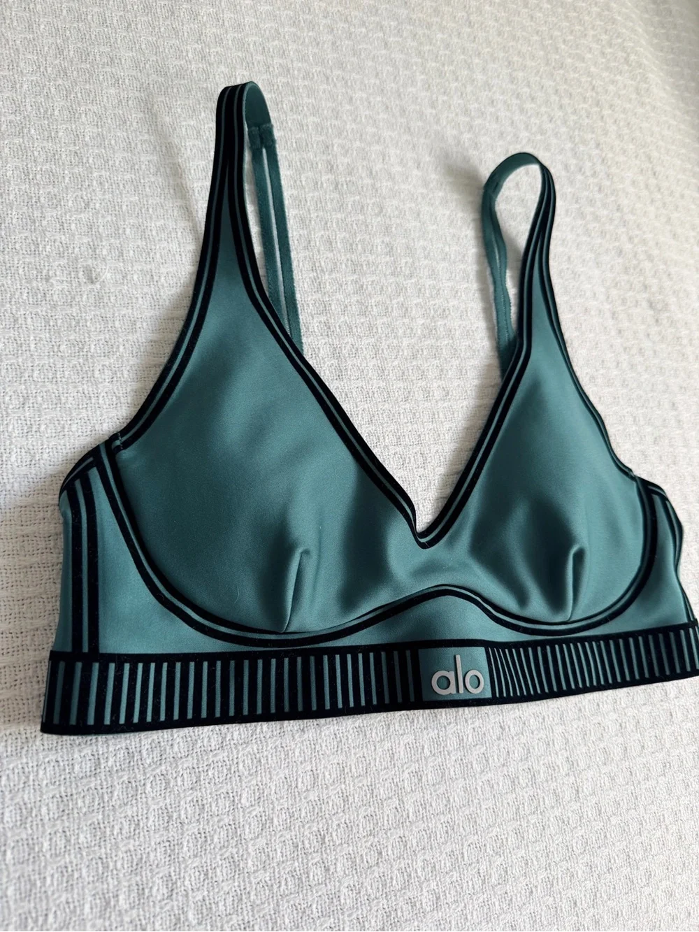 ALO Yoga Teal Sports Bralette with Black Trim
